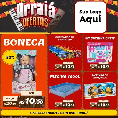Modelo de Rede Social para Feed Facebook com o tema Arraiá de Ofertas - Junina para Brinquedos