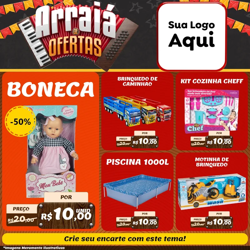 Modelo de Rede Social para Feed Facebook com o tema Arraiá de Ofertas - Junina para Brinquedos