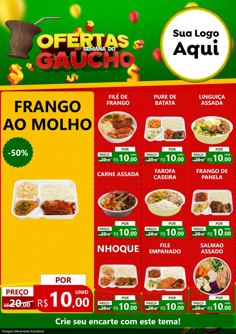 Modelo de Encarte para Encarte A4 Vertical com o tema Ofertas Semana Do Gaúcho para Restaurante