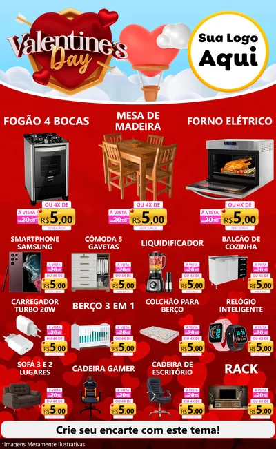 Modelo de Encarte para Encarte Grande com o tema Valentine's Day para Móveis e Eletro