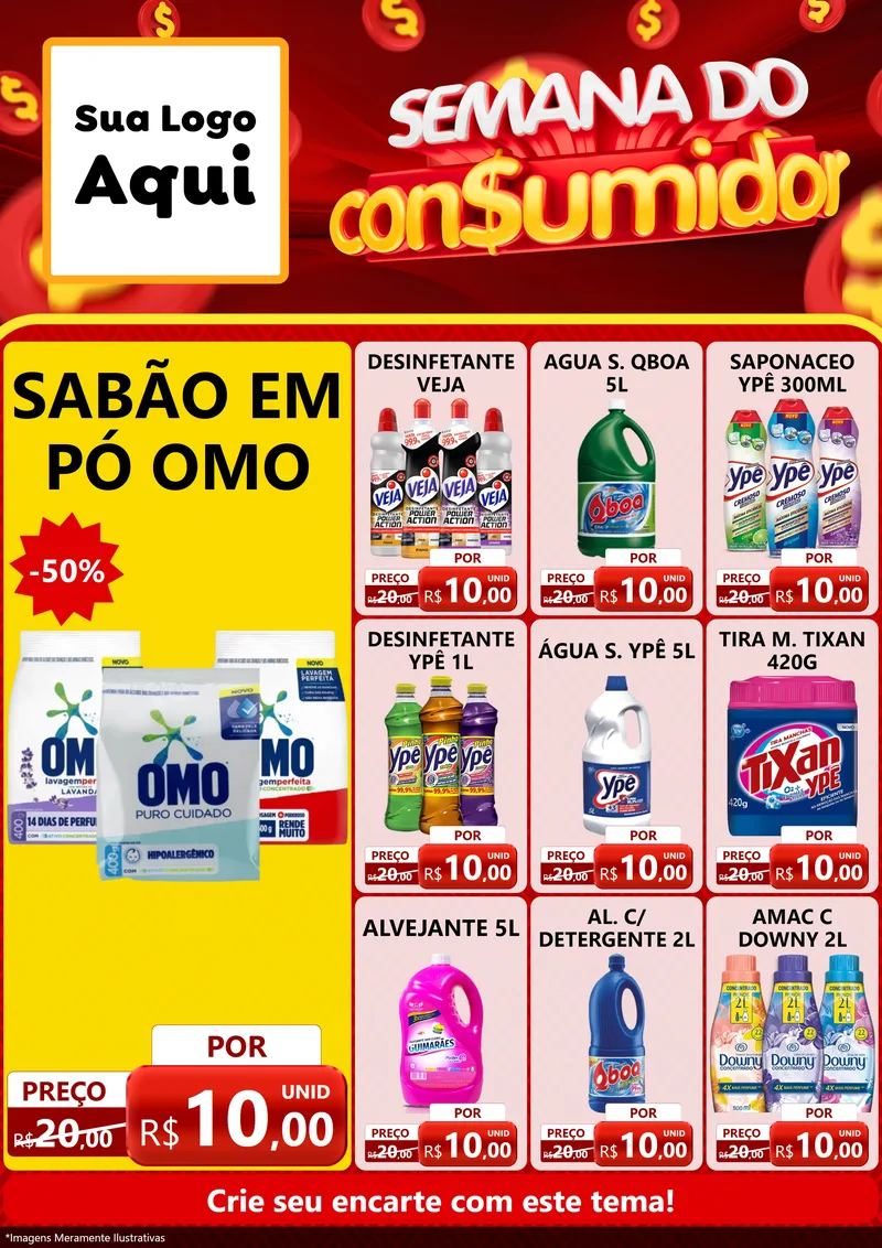Modelo de Encarte para Encarte A4 Vertical com o tema Semana do Consumidor para Produtos de Limpeza