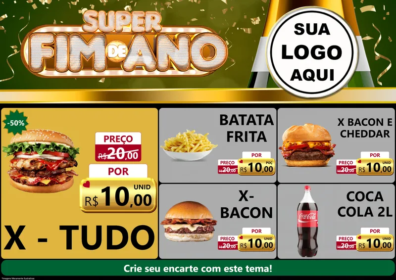 Modelo de Encarte para Encarte A4 Horizontal com o tema Super Fim de Ano para Hamburgueria