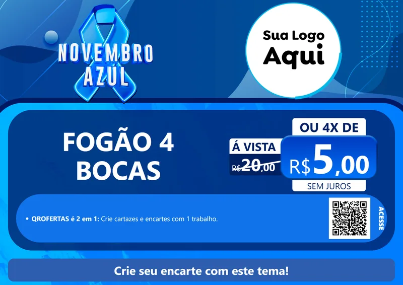 Modelo de Cartaz para Cartaz A4 Horizontal com o tema Novembro Azul para Móveis e Eletro
