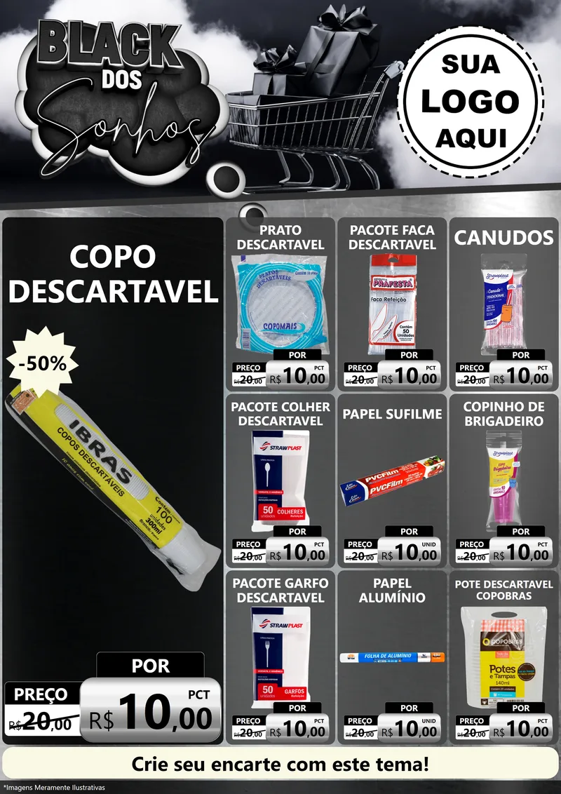 Modelo de Encarte para Encarte A4 Vertical com o tema Black dos Sonhos para Embalagens