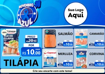 Modelo de Encarte para Encarte A4 Horizontal com o tema Novembro Azul para Peixaria