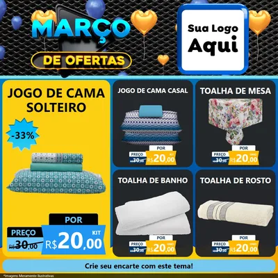 Modelo de Rede Social para Feed Facebook com o tema Março de Ofertas para Cama, Mesa e Banho