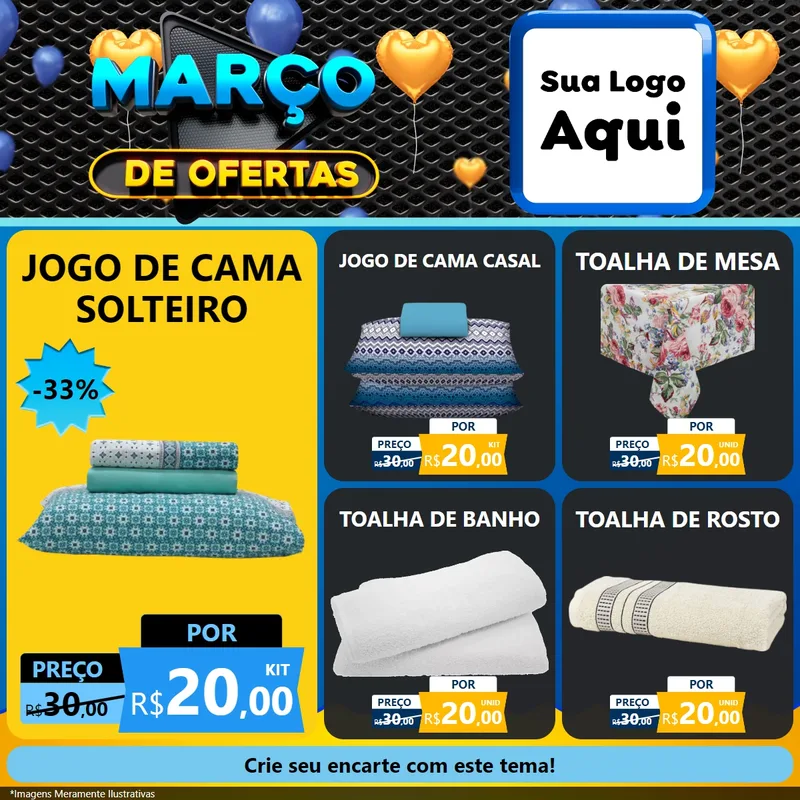 Modelo de Rede Social para Feed Facebook com o tema Março de Ofertas para Cama, Mesa e Banho