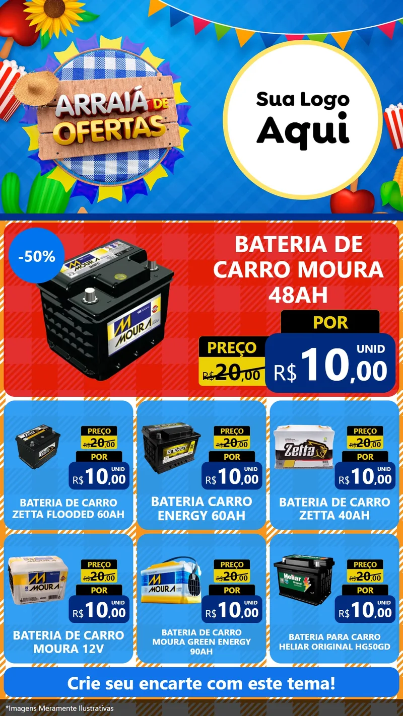 Modelo de Rede Social para Stories com o tema Arraiá de Ofertas para Baterias Elétricas