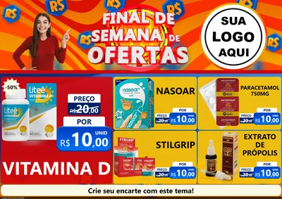 Modelo de Encarte para Encarte A4 Horizontal com o tema Final de Semana de Ofertas para Farmácia