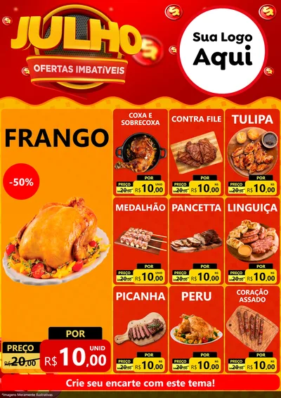 Modelo de Encarte para Encarte A4 Vertical com o tema Julho Ofertas Imbatíveis para Assados
