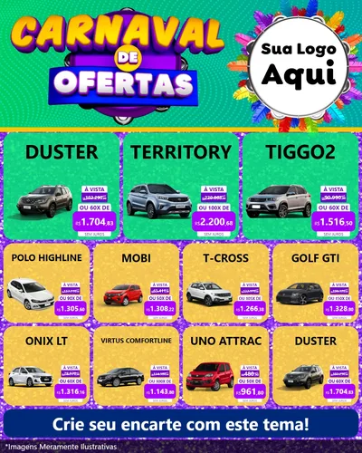 Modelo de Rede Social para Feed Instagram com o tema Carnaval de Ofertas para Concessionaria de Carros