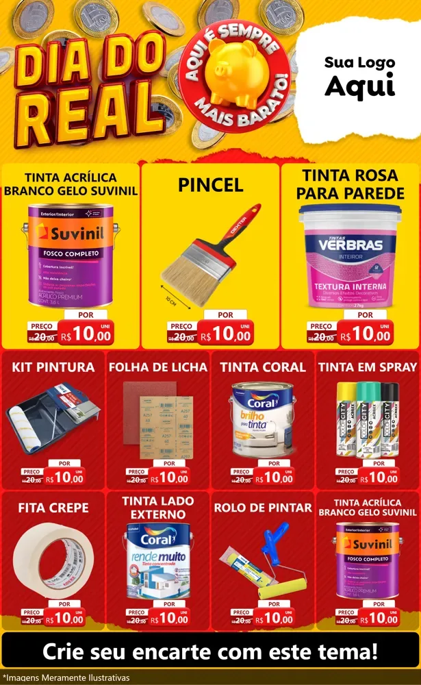 Modelo de Encarte para Encarte Grande com o tema Dia Do Real para Tintas e Ferramentas