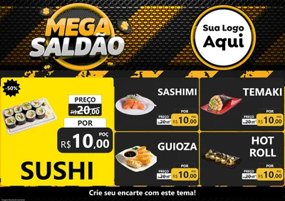 Modelo de Encarte para Encarte A4 Horizontal com o tema Mega Saldão para Comida japonesa