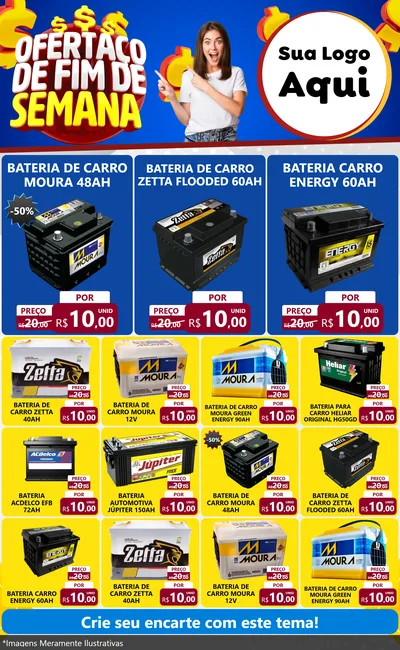 Modelo de Encarte para Encarte Grande com o tema Ofertaço de Fim de Semana para Baterias Elétricas
