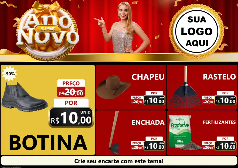 Modelo de Encarte para Encarte A4 Horizontal com o tema Super Ano Novo para Agropecuária