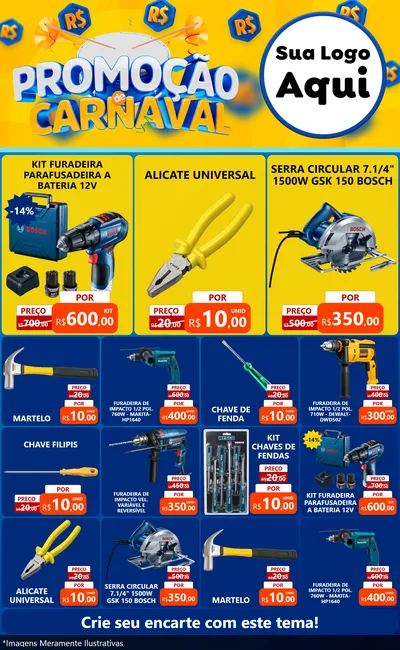 Modelo de Encarte para Encarte Grande com o tema Promoção de Carnaval para Maquinas e Ferramentas