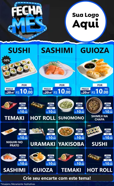 Modelo de Encarte para Encarte Grande com o tema Fecha Mês para Comida japonesa