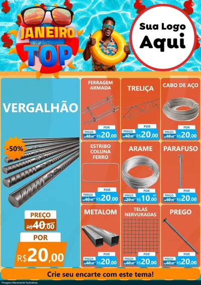 Modelo de Encarte para Encarte A4 Vertical com o tema Janeiro Top para Ferragens