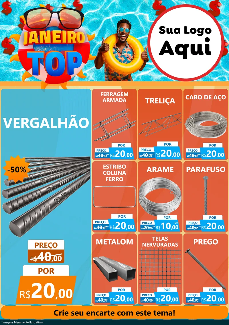Modelo de Encarte para Encarte A4 Vertical com o tema Janeiro Top para Ferragens
