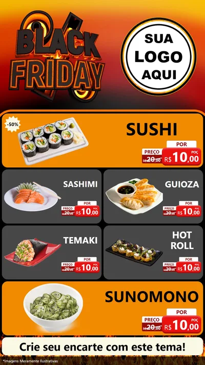 Modelo de TV para TV Vertical com o tema Black Friday para Comida japonesa