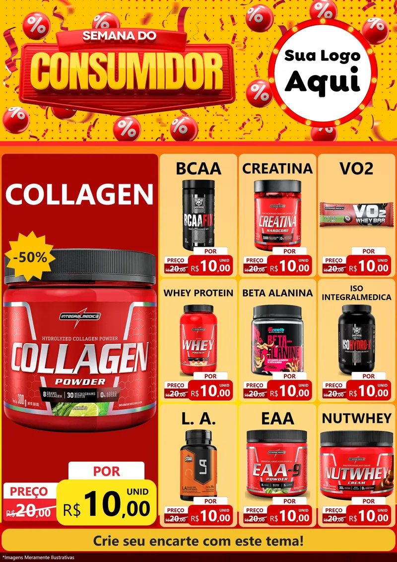 Modelo de Encarte para Encarte A4 Vertical com o tema Semana do Consumidor para Suplementos alimentares