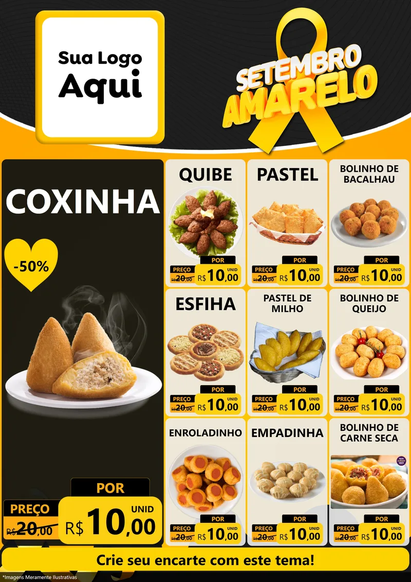 Modelo de Encarte para Encarte A4 Vertical com o tema Setembro Amarelo para Salgadaria