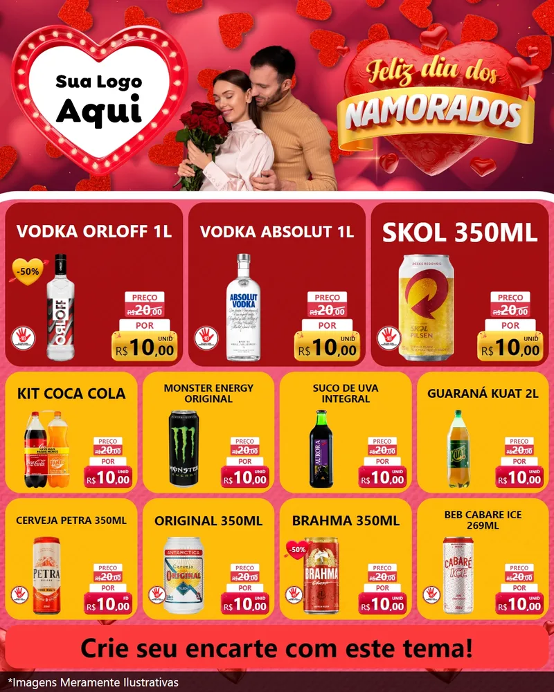 Modelo de Rede Social para Feed Instagram com o tema Feliz Dia Dos Namorados para Distribuidora de bebidas
