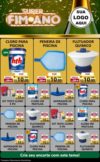 Modelo de Encarte para Encarte Grande com o tema Super Fim de Ano para Produtos para Piscina