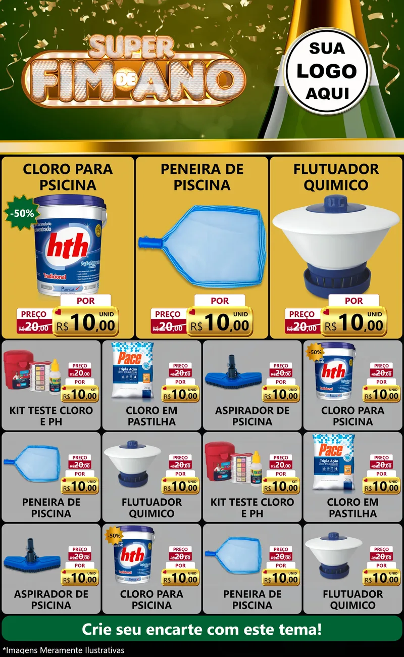 Modelo de Encarte para Encarte Grande com o tema Super Fim de Ano para Produtos para Piscina