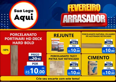 Modelo de Encarte para Encarte A4 Horizontal com o tema Fevereiro Arrasador para Pisos e revestimentos