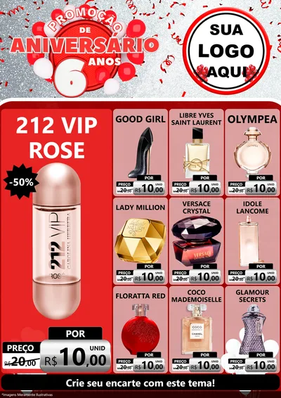 Modelo de Encarte para Encarte A4 Vertical com o tema Promoção de Aniversário - 6 Anos para Perfumes