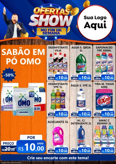 Modelo de Encarte para Encarte A4 Vertical com o tema Ofertas Show No Fim De Semana para Produtos de Limpeza