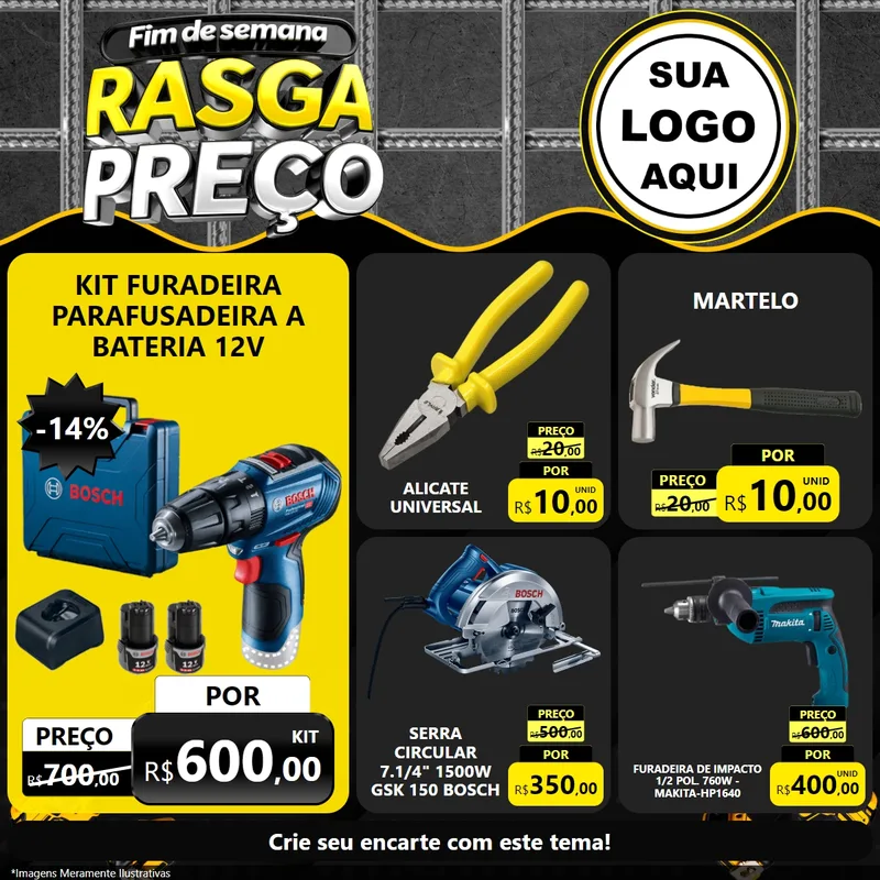 Modelo de Rede Social para Feed Facebook com o tema Fim de Semana Rasga Preço para Maquinas e Ferramentas