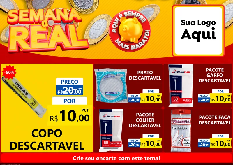 Modelo de Encarte para Encarte A4 Horizontal com o tema Semana do Real para Embalagens