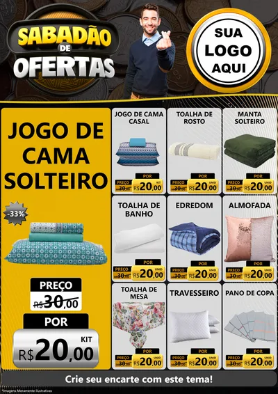 Modelo de Encarte para Encarte A4 Vertical com o tema Sabadão de Ofertas para Cama, Mesa e Banho
