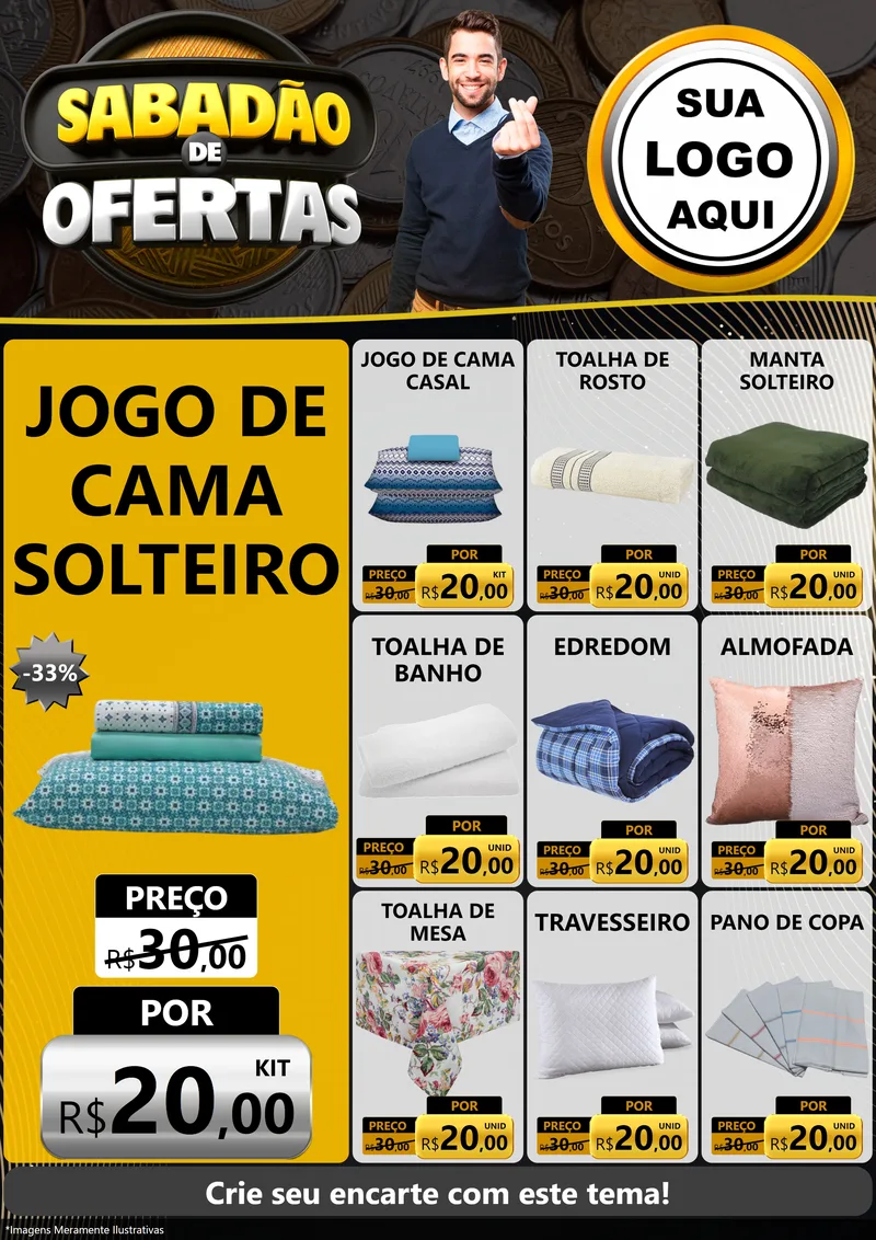 Modelo de Encarte para Encarte A4 Vertical com o tema Sabadão de Ofertas para Cama, Mesa e Banho