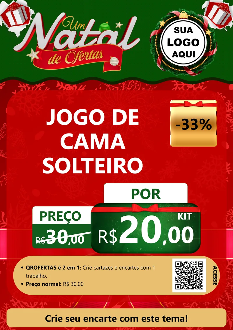 Modelo de Cartaz para Cartaz A4 Vertical com o tema Um Natal de Ofertas para Cama, Mesa e Banho