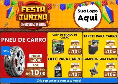 Modelo de Encarte para Encarte A4 Horizontal com o tema Festa Junina de Grandes Ofertas para Auto peças