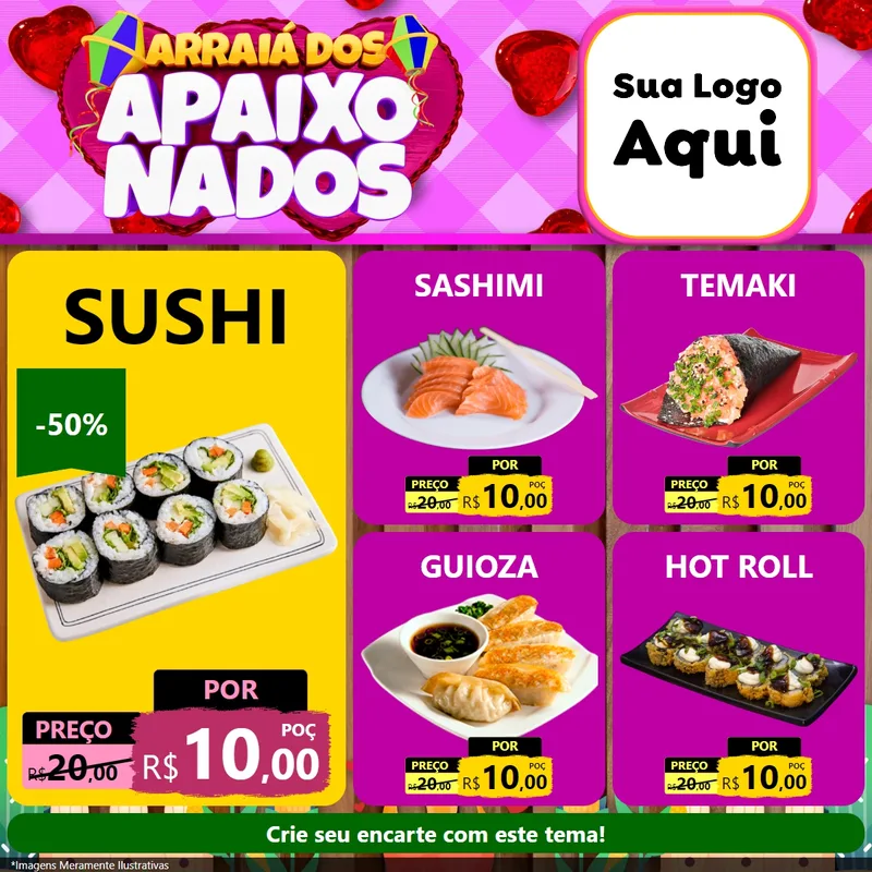 Modelo de Rede Social para Feed Facebook com o tema Arraiá dos Apaixonados para Comida japonesa