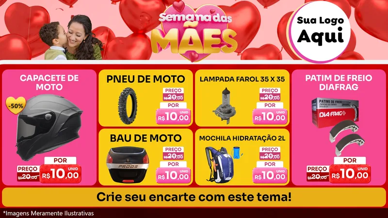 Modelo de TV para TV Horizontal com o tema Semana Das Mães para Moto peças