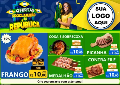 Modelo de Encarte para Encarte A4 Horizontal com o tema Ofertas Proclamação da República para Assados