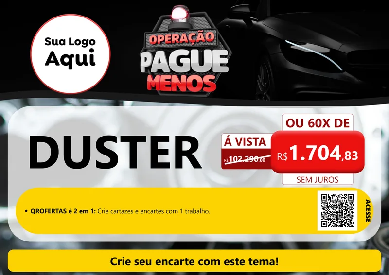 Modelo de Cartaz para Cartaz A4 Horizontal com o tema Operação Pague Menos - Automóveis para Concessionaria de Carros