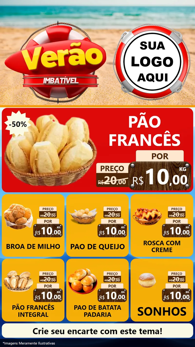 Modelo de Rede Social para Stories com o tema Verão Imbatível para Padaria