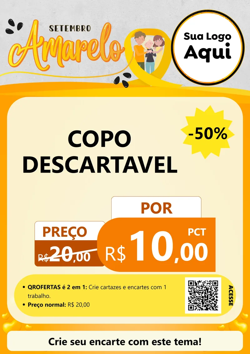 Modelo de Cartaz para Cartaz A4 Vertical com o tema Setembro Amarelo para Embalagens