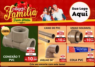 Modelo de Encarte para Encarte A4 Horizontal com o tema Alegria em Família Super Ofertas - Natal para Tubos e conexões