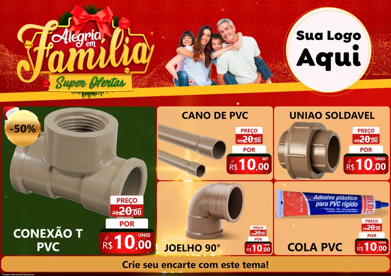 Modelo de Encarte para Encarte A4 Horizontal com o tema Alegria em Família Super Ofertas - Natal para Tubos e conexões