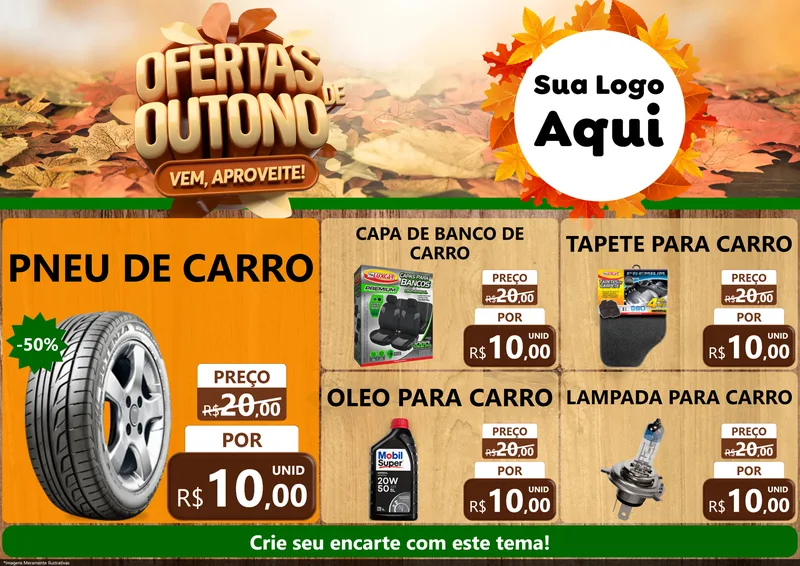 Modelo de Encarte para Encarte A4 Horizontal com o tema Ofertas de Outono - Vem, Aproveite! para Auto peças