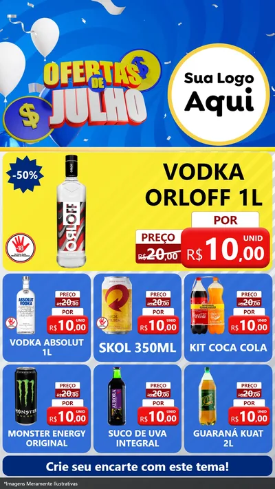 Modelo de Rede Social para Stories com o tema Ofertas de Julho para Distribuidora de bebidas