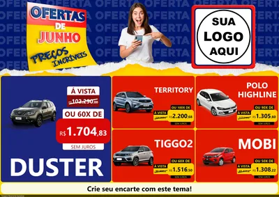 Modelo de Encarte para Encarte A4 Horizontal com o tema Ofertas de Junho - Preços Incríveis para Concessionaria de Carros