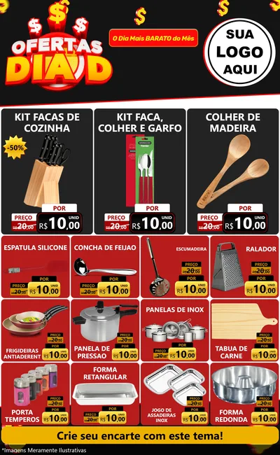 Modelo de Encarte para Encarte Grande com o tema Ofertas Dia D para Utilidades Domésticas